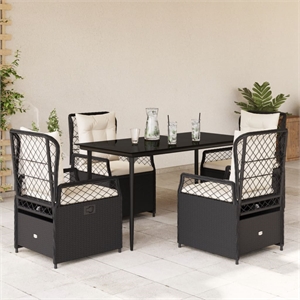 vidaXL 5 Piece Poly Rattan Garden Dining Set in Black/Cream White
