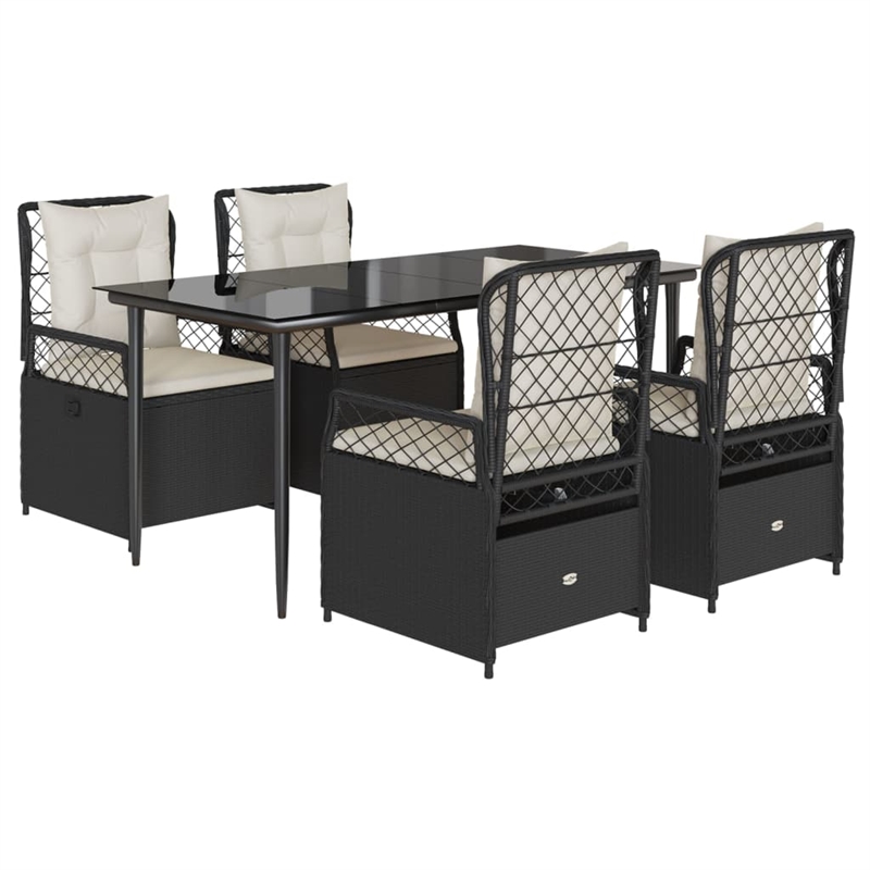 vidaXL 5 Piece Rattan Garden Dining Set in Black/Cream White