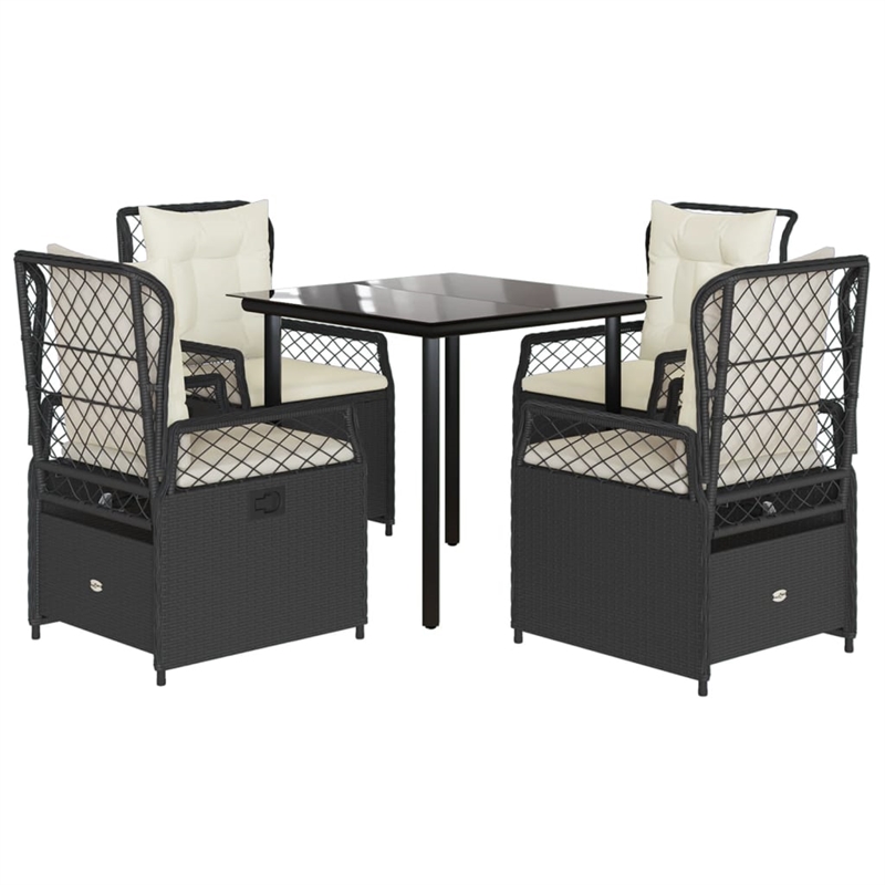 vidaXL 5 Piece Poly Rattan Garden Dining Set in Black/Cream White