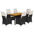 vidaXL 7 Piece Poly Rattan Garden Dining Set in Black/Cream White