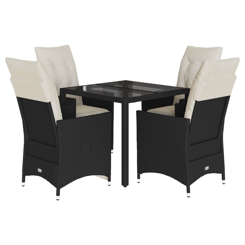 vidaXL 5 Piece Poly Rattan Garden Dining Set in Black/Cream White