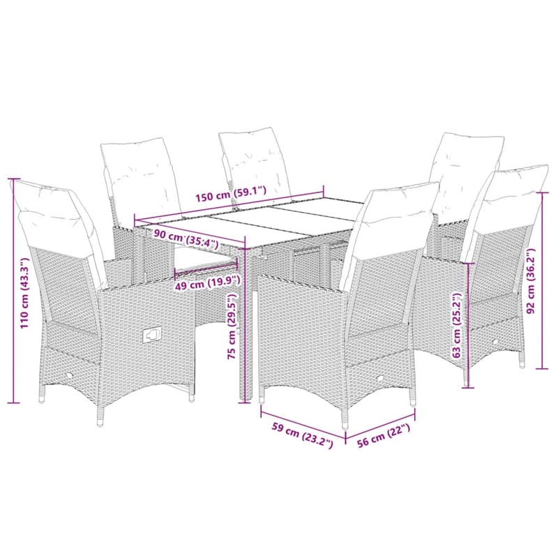 vidaXL 7 Piece Poly Rattan Garden Dining Set in Black