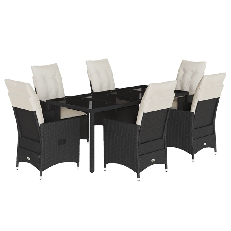 vidaXL 7 Piece Poly Rattan Garden Dining Set in Black/Cream White