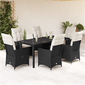 vidaXL 7 Piece Poly Rattan Garden Dining Set in Black/Cream White