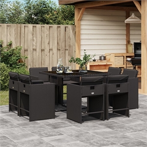 vidaXL 9 Piece Poly Rattan Patio Dining Set in Black
