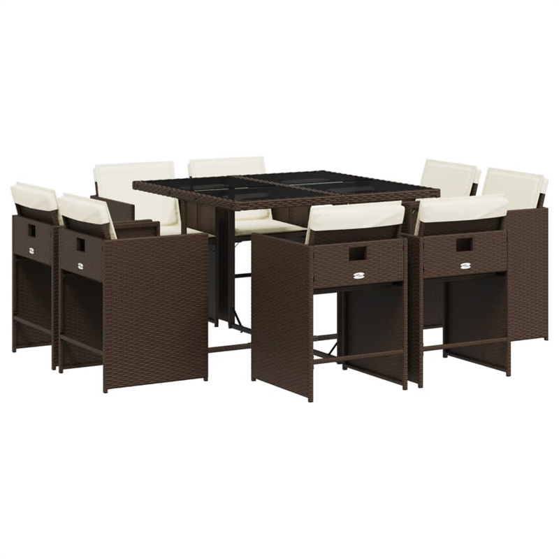 vidaXL 9 Piece Poly Rattan Patio Dining Set in Brown/Cream white/Black