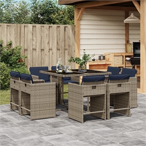 vidaXL 9 Piece Rattan Patio Dining Set in Gray
