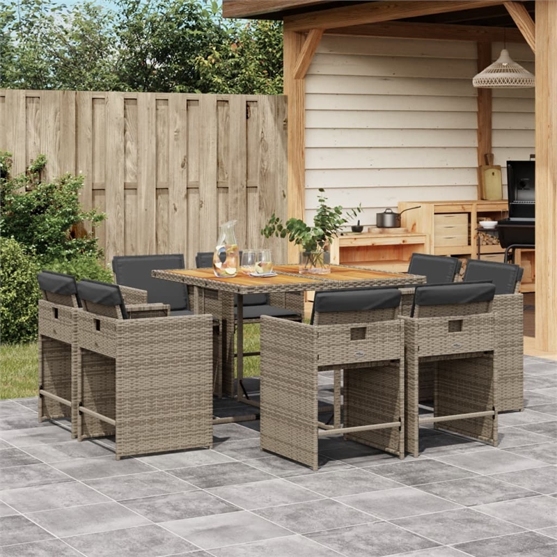 vidaXL 9 Piece Poly Rattan Patio Dining Set in Gray