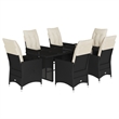 vidaXL 7 Piece Rattan Garden Dining Set in Black/Cream White