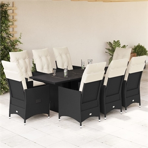 vidaXL 9 Piece Rattan Garden Dining Set in Black/Cream White