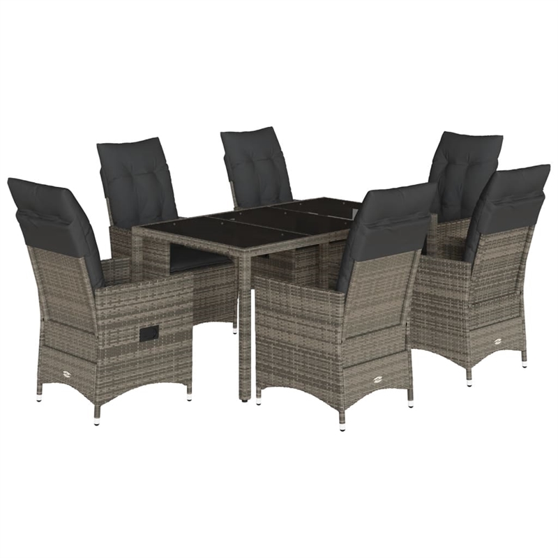 vidaXL 7 Piece Powder-Coated Steel Garden Dining Set in Gray