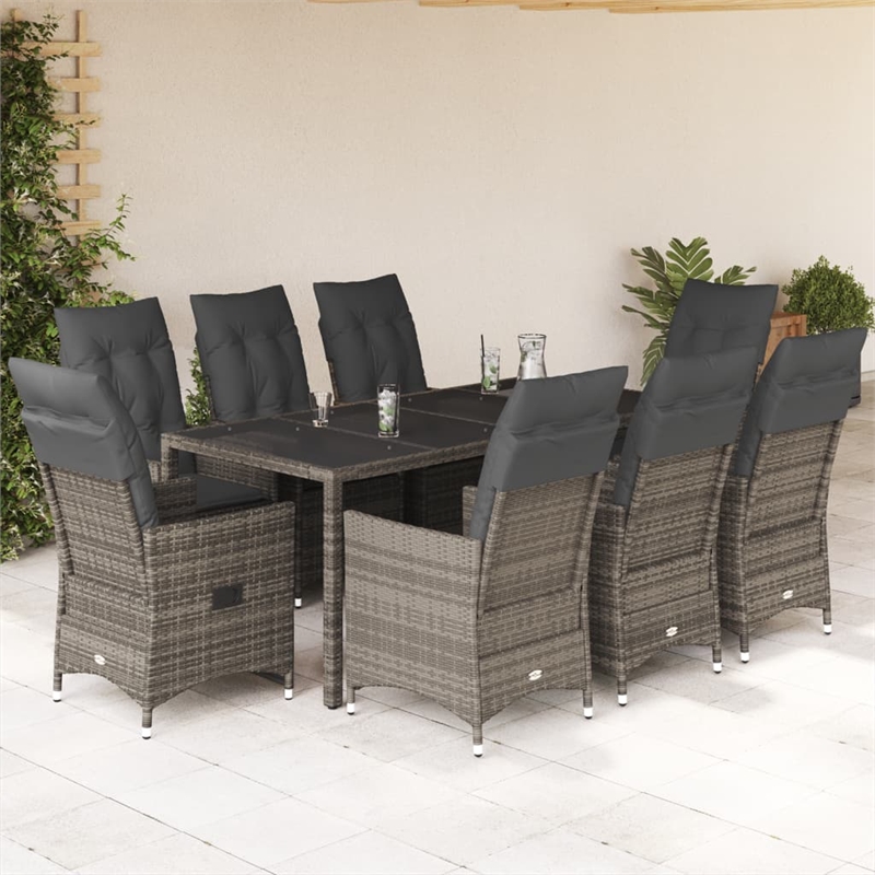 vidaXL 9 Piece Powder-Coated Steel Garden Dining Set in Gray