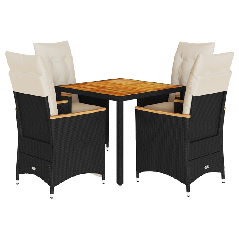 vidaXL 5 Piece Rattan Garden Dining Set in Black/Cream White