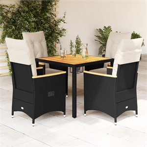 vidaXL 5 Piece Rattan Garden Dining Set in Black/Cream White