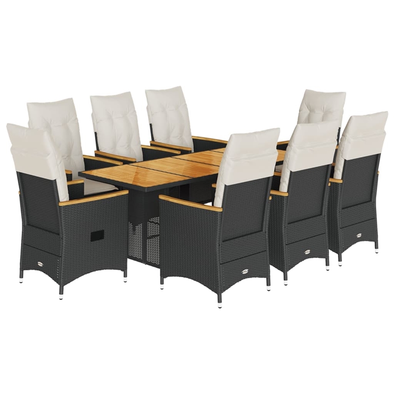 vidaXL 9 Piece Poly Rattan Garden Dining Set in Black/Cream White
