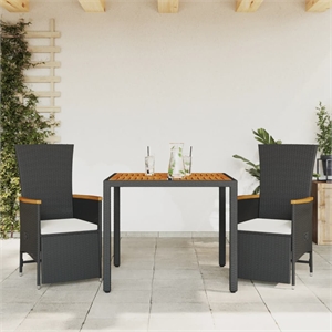 vidaXL 3 Piece Poly Rattan Garden Dining Set with Cushions in Black and Brown