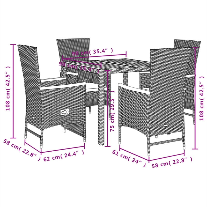 vidaXL 4 Piece Rattan Garden Dining Set in Black