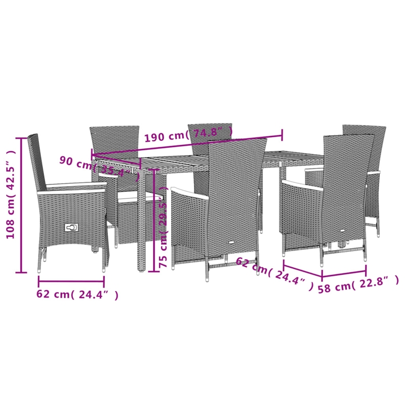 vidaXL 7 Piece Steel Garden Dining Set in Black