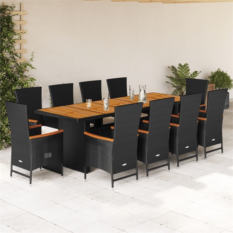 vidaXL 11 Piece Poly Rattan Garden Dining Set in Black/Cream White