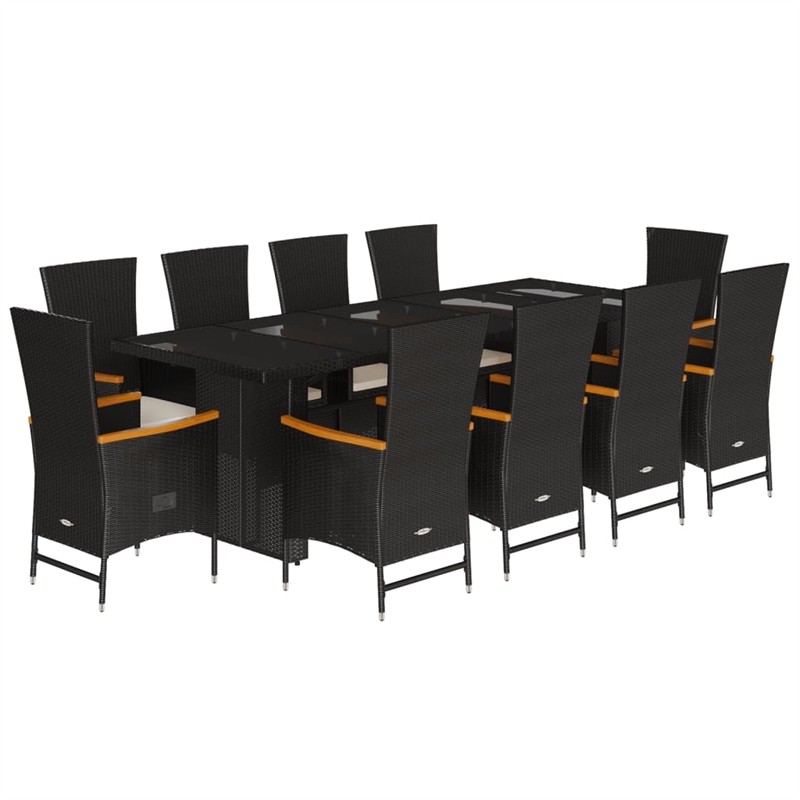 vidaXL 11 Piece Poly Rattan Garden Dining Set in Black/Cream White