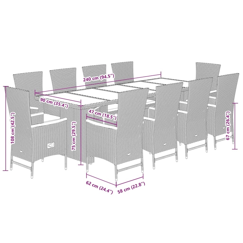 vidaXL 11 Piece Poly Rattan Garden Dining Set in Black/Cream White