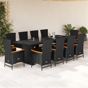 vidaXL 11 Piece Poly Rattan Garden Dining Set in Black/Cream White