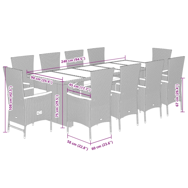 vidaXL 11 Piece Rattan Garden Dining Set in Black/Dark Gray