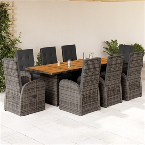 vidaXL 9 Piece Poly Rattan Garden Dining Set in Gray