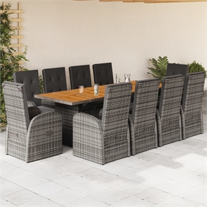 vidaXL 11 Piece Poly Rattan Garden Dining Set in Gray