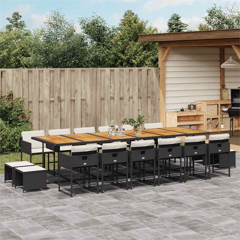 vidaXL 17 Piece Steel Garden Dining Set in Black