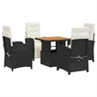 vidaXL 5 Piece Poly Rattan Garden Dining Set with Cushions in Black and Brown