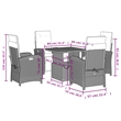 vidaXL 5 Piece Poly Rattan Garden Dining Set with Cushions in Black and Brown
