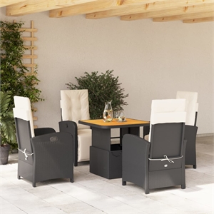 vidaXL 5 Piece Poly Rattan Garden Dining Set with Cushions in Black and Brown