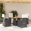 vidaXL 5 Piece Poly Rattan Garden Dining Set with Cushions in Black and Brown