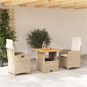 vidaXL 3 Piece Poly Rattan Garden Dining Set in Beige