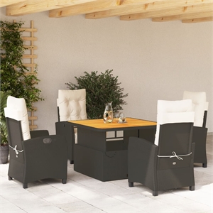 vidaXL 5 Piece Poly Rattan Garden Dining Set in Black/Cream White