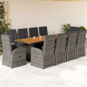 vidaXL 11 Piece Poly Rattan Garden Dining Set in Gray