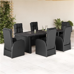 vidaXL 7 Piece Poly Rattan Garden Dining Set in Black
