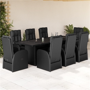 vidaXL 9 Piece Rattan Garden Dining Set in Black