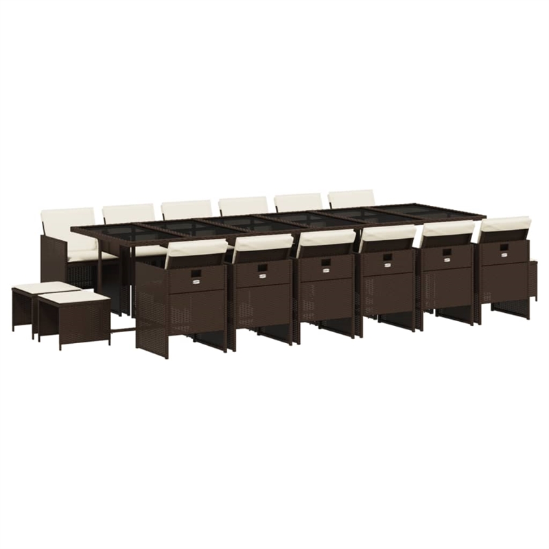 vidaXL 17 Piece Rattan Garden Dining Set in Black/Cream White
