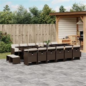 vidaXL 17 Piece Rattan Garden Dining Set in Black/Cream White