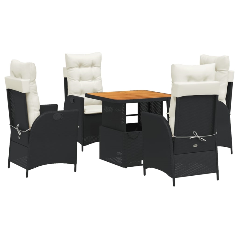 vidaXL 5 Piece Poly Rattan Garden Dining Set in Black and Brown