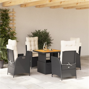 vidaXL 5 Piece Poly Rattan Garden Dining Set in Black and Brown