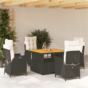 vidaXL Poly Rattan Garden Dining Set with Cushions in Black and Brown