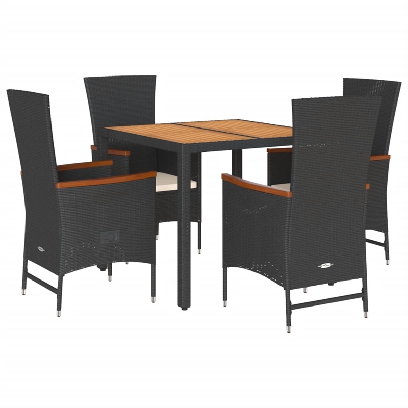 vidaXL 5 Piece Poly Rattan Garden Dining Set in Black and Brown