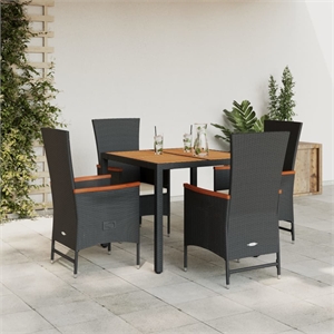 vidaXL 5 Piece Poly Rattan Garden Dining Set in Black and Brown