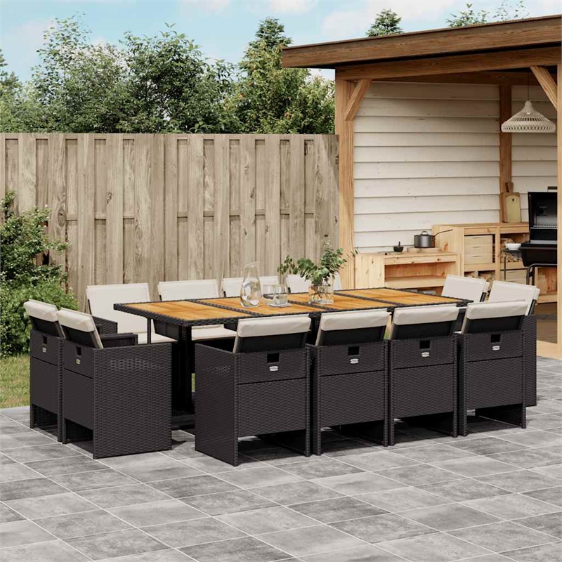 vidaXL 13 Piece Poly Rattan Patio Dining Set in Black and Brown