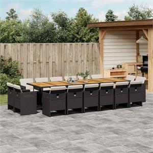 vidaXL 17 Piece Poly Rattan Patio Dining Set with Cushions in Black and Brown