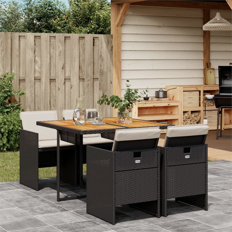 vidaXL 5 Piece Poly Rattan Patio Dining Set in Brown/Cream white/Black
