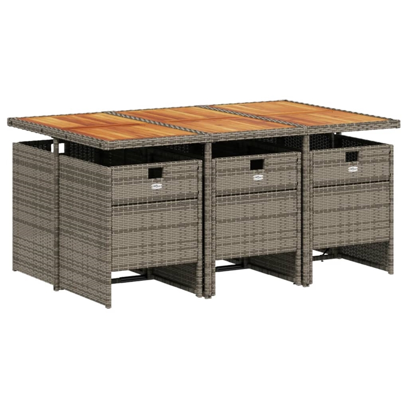 vidaXL 7 Piece Rattan Patio Dining Set in Gray and Brown